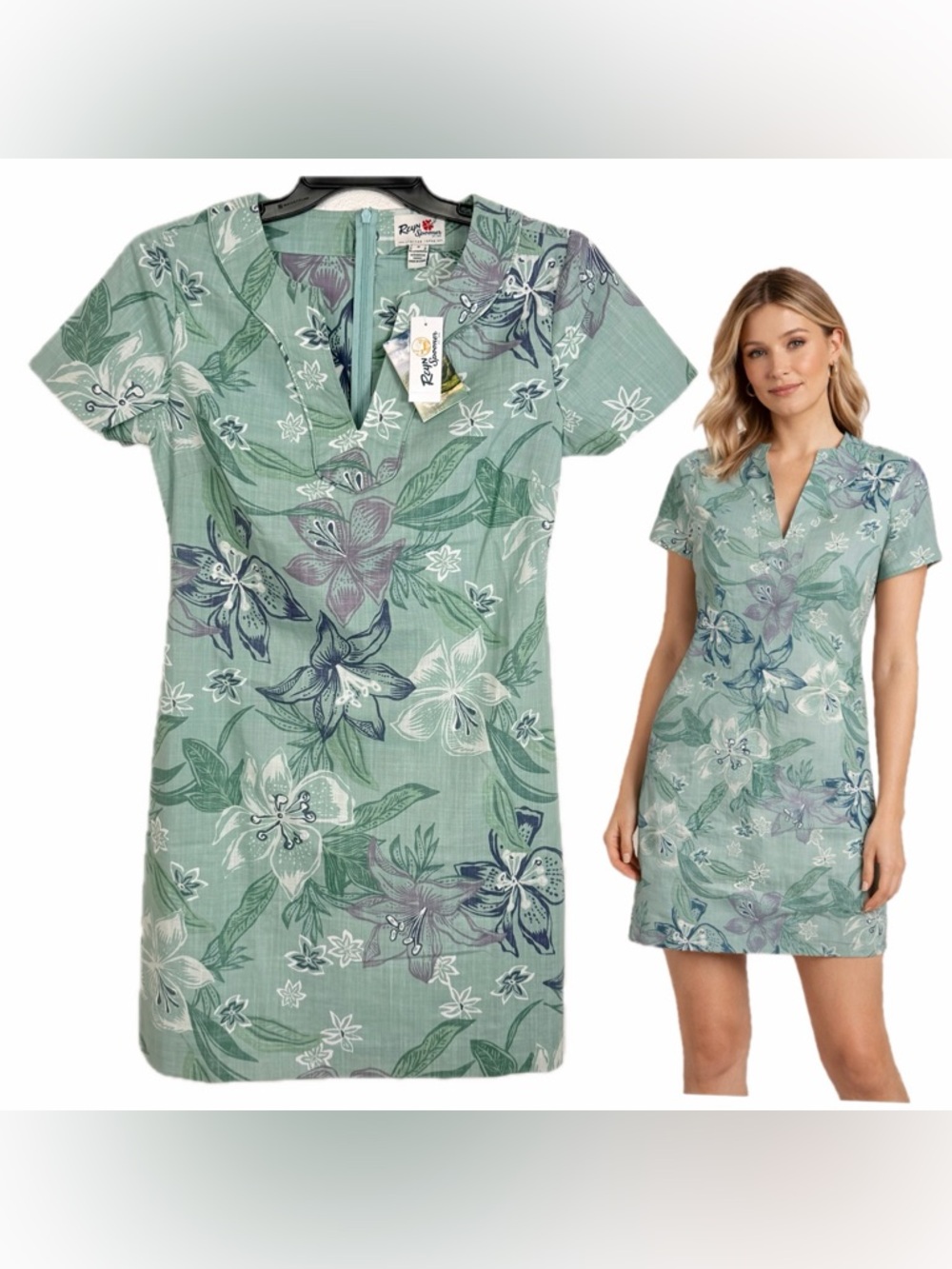 NEW Reyn Spooner Stargazer Dress Floral Green Coastal Hawaii Resortwear Summer